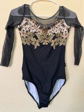 Nikolay BlackLabel Olive shades Floral Long-Sleeve One-Piece Leotard